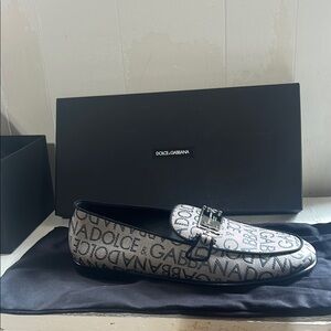 Dolce & Gabbana Black and Gray Loafers with Monogram Pattern